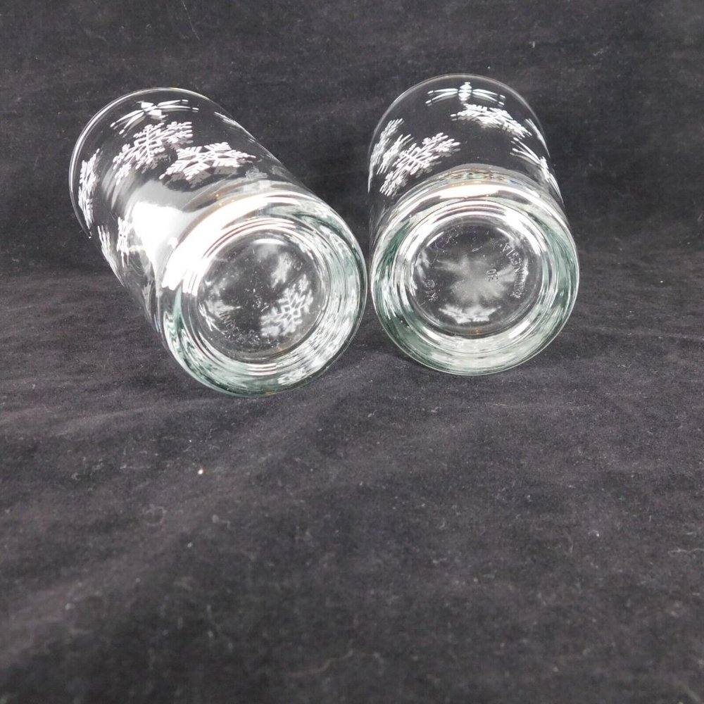 Lot of 2 KIG Indonesia 16 oz Glass Tumbler White Snowflake Pattern Vintage - Picture 11 of 11